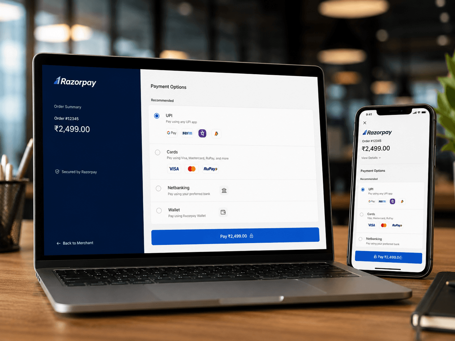 Razorpay payment gateway checkout being configured on a website