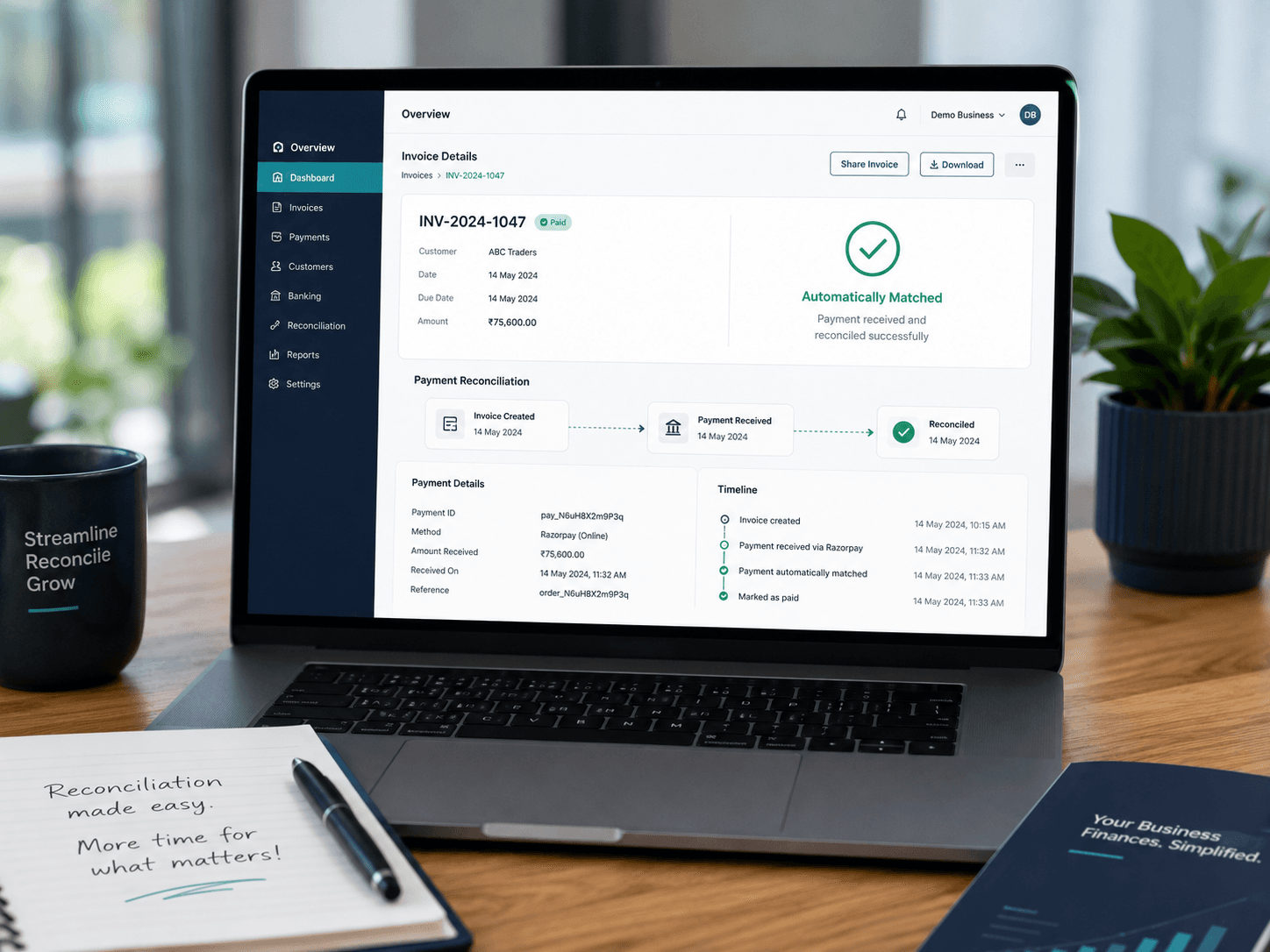 Razorpay settlements reconciling automatically against accounting records