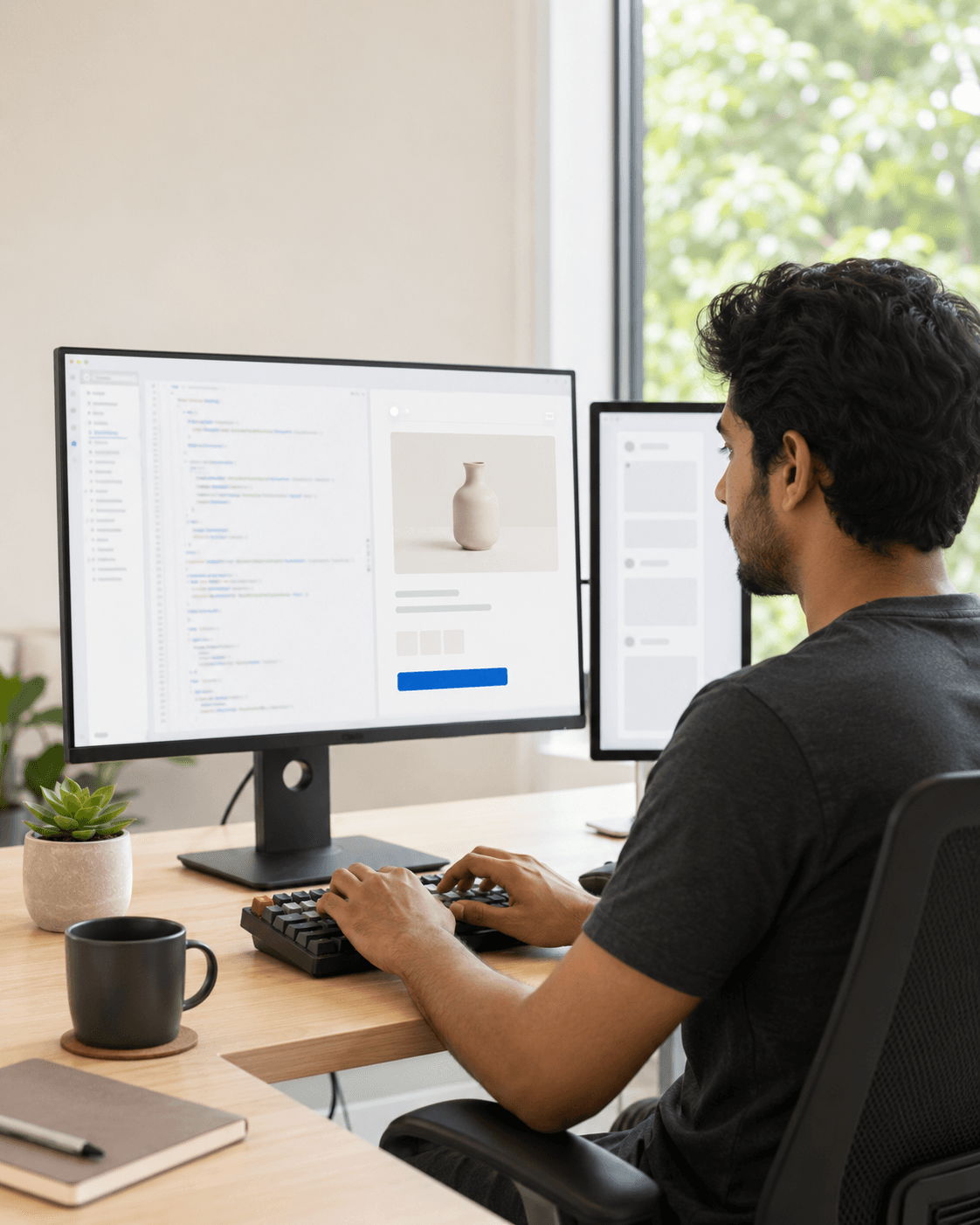 Shopify developer building an online store on a laptop