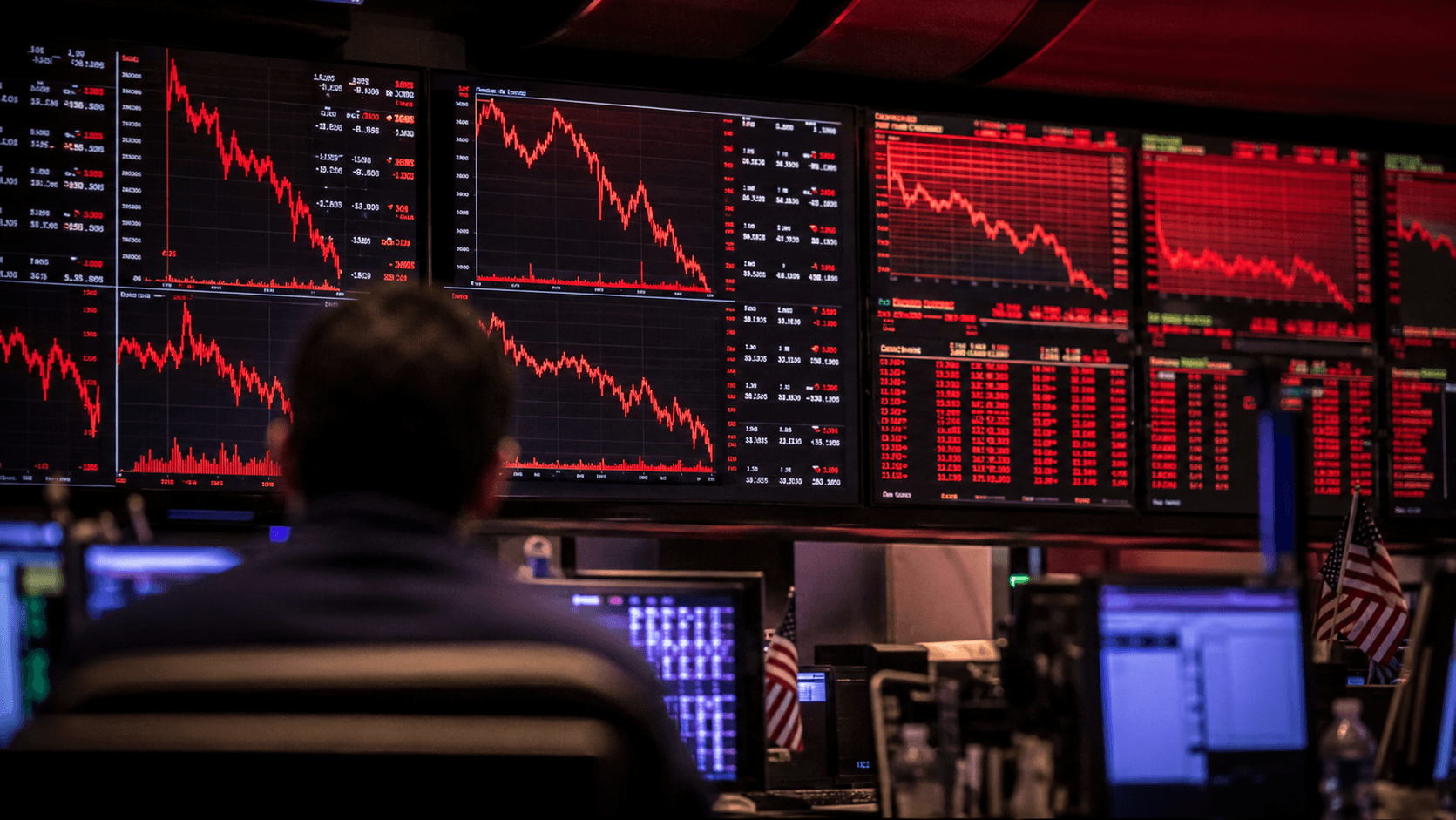 Abstract stock market visualization with dramatic red downward movement representing the NVIDIA stock crash January 2025