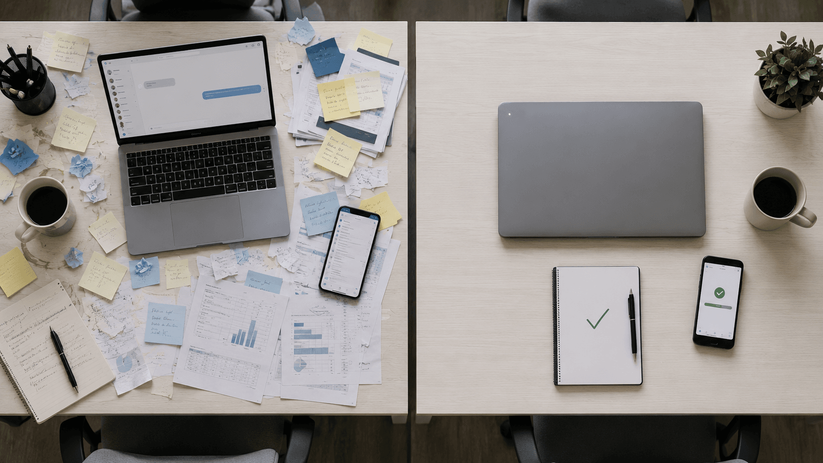 Side-by-side comparison of Claude chatbot manual copy-paste workflow versus automated workflow with connected tools